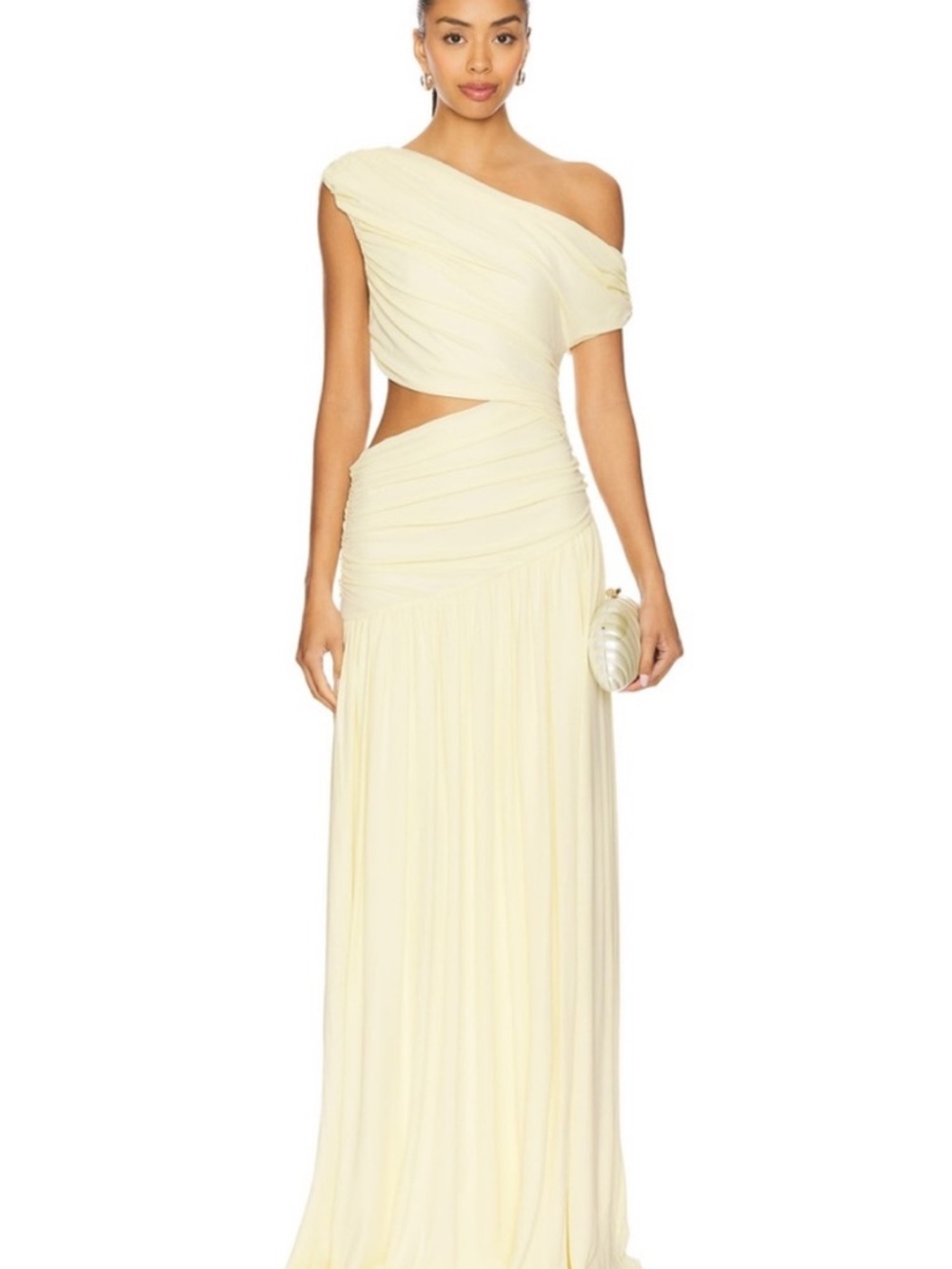 House of Harlow 1960 One-Shoulder Cutout Gown in Pale Cream